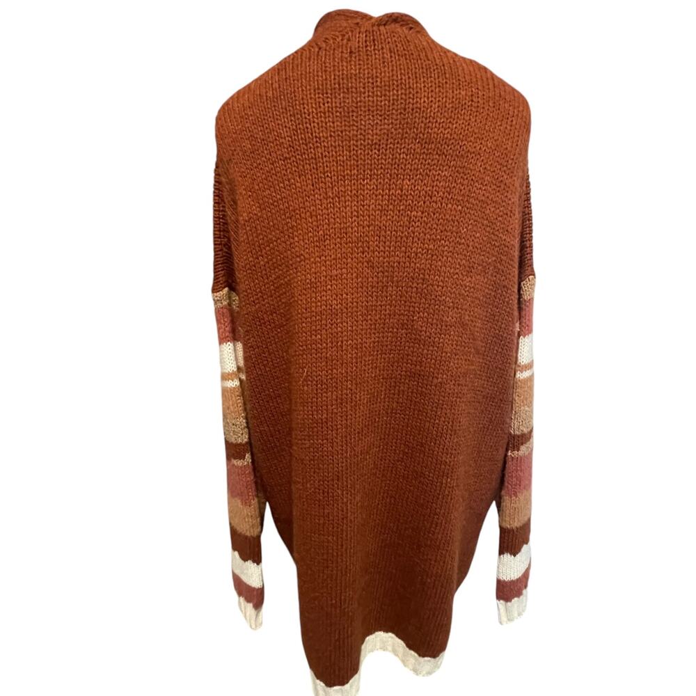 Elsamanda Aztec Print Drape Cardigan Womens Medium Brown Colorblock Layer Topper - Picture 4 of 8